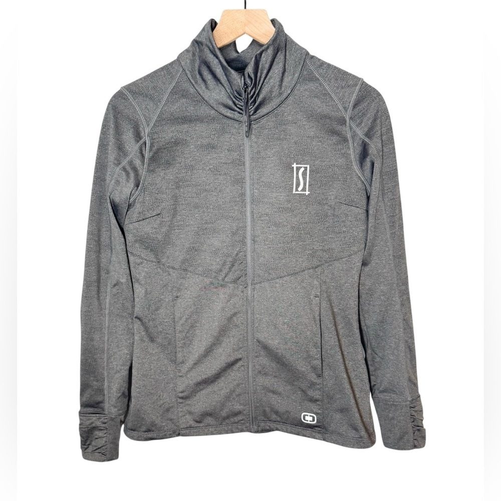 Ogio Endurance Women’s Gray Performance Jacket Ruched Sleeves Full Zip Sz S